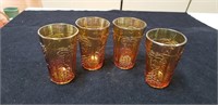 Group of 4 marigold carnival glasses approx 4