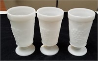 Group of 3 milk glass goblets with grape and leaf