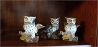 Nice grouping of 3 owls by home interior approx 4