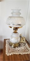 Nice tall glass lamp with floral decor approx 28