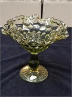 Fenton compote with ruffled edge approx 7 8 inches