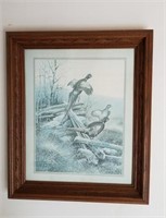 Country pheasant print in wood frame approx size