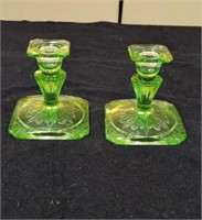 Brilliant Green depression glass candleholders