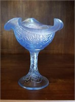 Blue opaque compote approx 7 inches tall