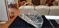 Beautiful large colorless glass basket approx 17