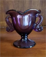 Plum purple handled compote approx 5 inches tall