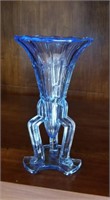 Unusual blue footed rose bud vase approx 6 inches