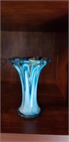 Exquisite blue art glass vase approx 6.5