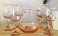 Pretty in pink pitcher and 6 glasses