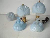 2-1930 Blue Glass lamps w/ Shades 10Ó