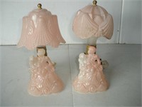 2-1930 Pink Glass lamps w/ Shades 10Ó
