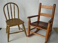 Child Wooden Rocker & Hoop Back Chairs 1 Lot