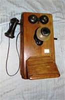 Oak wall telephone, rotary dial