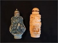 2 carved Snuff bottles, 3” tall