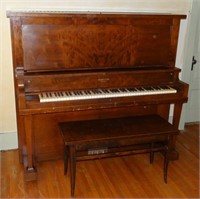 Hamilton upright piano, mahogany w/bench, 63” w x