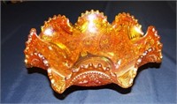 Carnival glass fluted bowl, 11 3/8” x 4” tall, Mar
