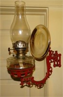 Red cast iron wall lamp holder w/reflector & lamp