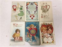Lot of six Valentines postcards.