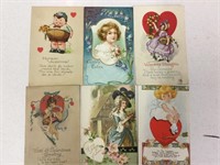 Lot of six good Valentines postcards.