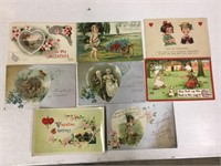 Lot of eight Valentines postcards.