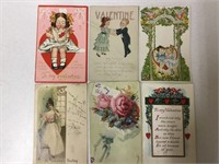 Lot of six Valentines postcards.