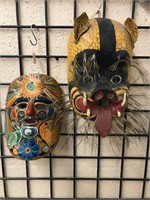 Vintage wooden Mexican Folk Art Mask and One Clay