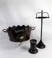 Bronze Floor Holder, Oval Container & Brass Holder