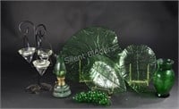 Glass Platters, Grapes, Oil Lamp & Voiture Holder