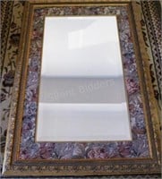Gold Gilt Fabric Boarder Framed Beveled Mirror