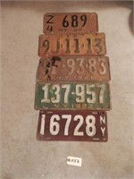 5 Old License Plates 1922-1929