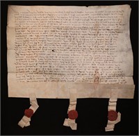Medieval Manuscript Document, Vellum, Seals