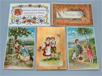 Five Antique Gold Gilt Postcards - Printed in