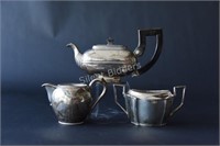 Silver Tea Pot, Cream & Sugar Set