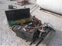 pallet w/ battery charger, shove, air compressor