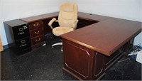 OFFICE LARGE 3 PC DESK, DESK CHAIR, 2 CHAIRS,