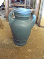BLUE STONEWARE "TROPHY" VASE IS 8" TALL