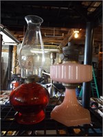 RED & PINK GLASS ANTIQUE OIL LANTERNS