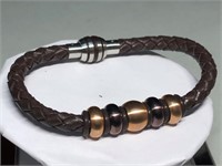 $150. S/Steel Leather Bracelet with Beads