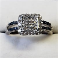 $400 S/Sil White Diamonds Blue Diamonds Ring