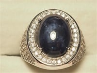 $500. S/Silver Star Sapphire & CZ Ring