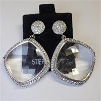 $500, S.Silver with Genuine Quartz Large Earrings