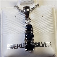 $240, S.Silver Genuine Sapphires Pendant w/ Chain