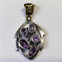 $260, S.Silver Genuine Amethyst Two-toned Pendant