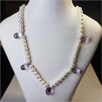 $320, FW Pearl Amethyst Necklace 18k Lobster Clasp