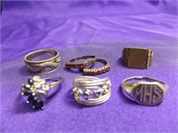 SEVEN RINGS, STERLING AND OTHER