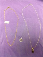 TWO NECKLACES, ONE WITH PENDANT, PLUS PENDANT