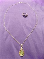 STERLING SILVER NECKLACE WITH PENDANT & RING