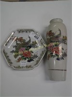 Japanese Peacock vase and plate