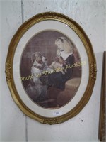 Oval print of girl and dog