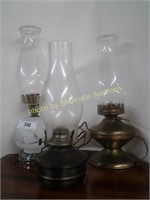 1 - Frosted Electric Lamp, 2 Metal Oil Lamps